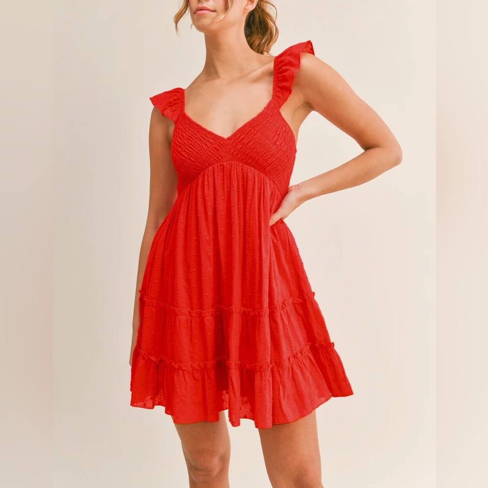 Red smock top babydoll dress MEDIUM, NWT